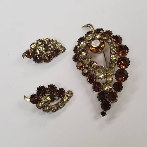 Vintage Continental Amber Topaz Brooch and Clip-on Set - Picture 8 of 10